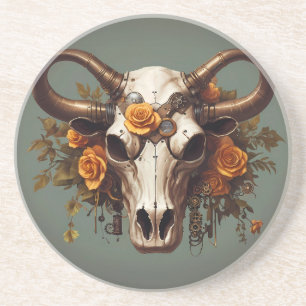 Posavasos Boho Chic Acuarela Steampunk Floral Cráneo de Vaca