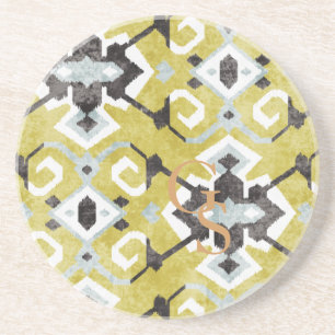 Posavasos Boho chic amarillo ikat patrón tribal monograma