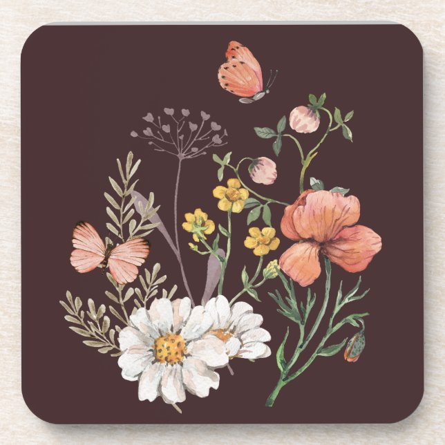 Posavasos Boho de flores silvestres botánicas (Frente)