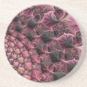 Posavasos Boho Funky Ecléctico Rosa Negro Resumen Fractal