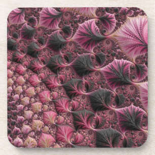 Posavasos Boho Funky Ecléctico Rosa Negro Resumen Fractal