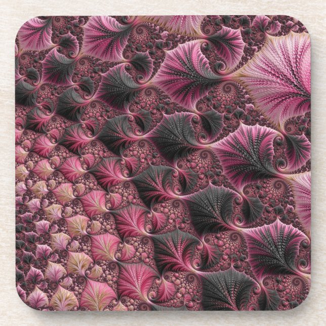 Posavasos Boho Funky Ecléctico Rosa Negro Resumen Fractal (Frente)