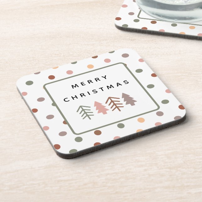 Posavasos Boho Merry Christmas Trees and Dots Coaster Set (Lado Izquierdo)