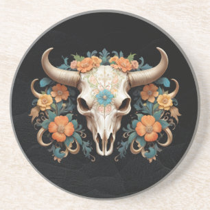 Posavasos Boho Moda Watercolor Floral Cow Skull