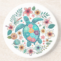 Boho Turquesa Floral Tortuga Marina - Redondo Cost