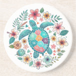 Posavasos Boho Turquoise Floral Sea Turtle - Coastal Round<br><div class="desc">Add a splash of ocean charm to your table with this boho sea turtle round drink coaster. Featuring a hand-drawn turquoise sea turtle surrounded by delicate floral details, this design brings a calming coastal vibe to your home or beach house. The round shape echoes the natural flow of the turtle’s...</div>