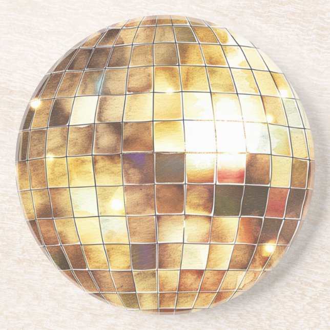 Posavasos Bola de discoteca dorada (Frente)