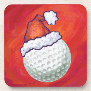 Posavasos Bola de Golf con Gorro de Santa en Rojo