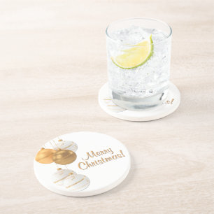 Posavasos Bolas de Navidad doradas y blancas con texto perso