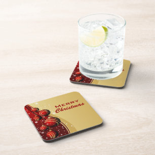 Posavasos Bolas de oro y Navidades rojos