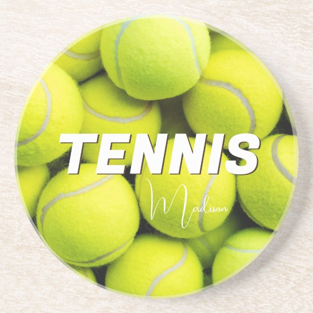 Posavasos Bolas de tenis de texto personalizado (Frente)