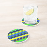Posavasos Bold Blue Lime Yellow Striped Coaster<br><div class="desc">Add a pop of energy to your table with this bold striped coaster in vibrant lime,  blue,  and yellow tones. Crafted from durable sandstone,  it's perfect for protecting surfaces from drinks while doubling as a stylish decor accent. Great for kitchens,  patios,  offices,  and gift sets.</div>