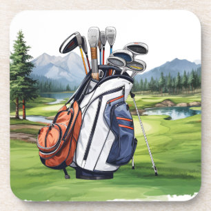 Posavasos Bolsa de golf en la acuarela del campo de golf