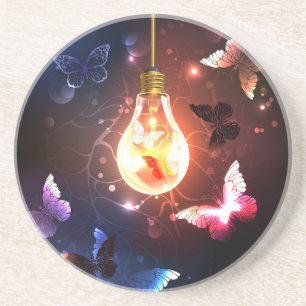 Posavasos Bombilla brillante con mariposas nocturnas