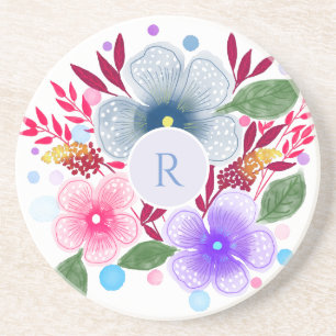 Posavasos Bonito acuarela Floral Bouquet Monograma