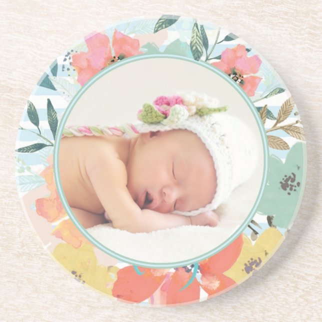 Posavasos Bonito acuarela Personalizado floral foto (Frente)