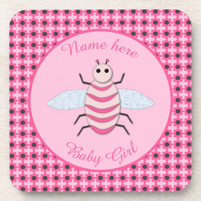Posavasos Bonito Bebé Rosa Bee Personalizado (Frente)