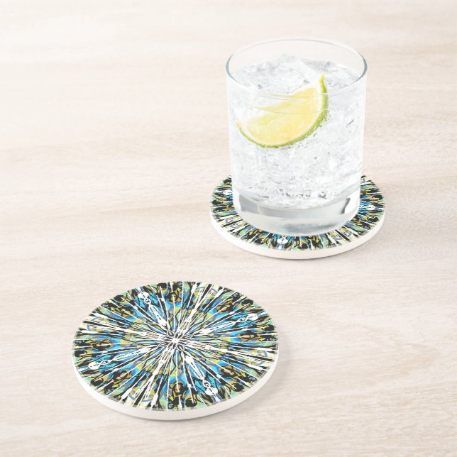 Posavasos Bonito de patrón artístico original azul y blanco (Lado)