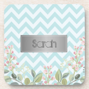 Posavasos Bonito Fondo Azul Y Blanco, Flores Guay