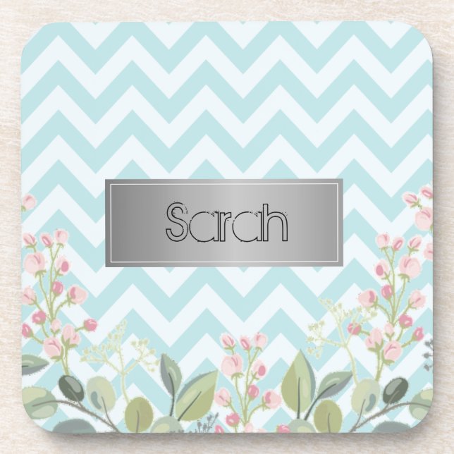 Posavasos Bonito Fondo Azul Y Blanco, Flores Guay (Frente)