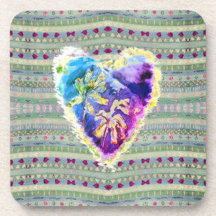 Posavasos Bonito Primula Hearts Pattern en morado y verde