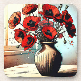 Posavasos Bonito Vase de arte de los Poppies Rojos
