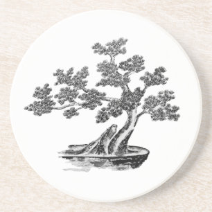 Posavasos Bonsai - Estilo chino - blanco y negro