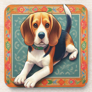 Posavasos Borde de color beagle 3D realista y elegante