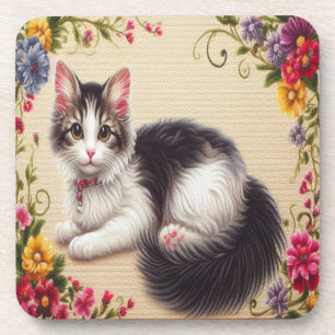 Posavasos Borde de flores coloridas de felino fino japonés