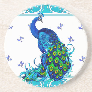 Posavasos Borde giratorio azul y diseño de pavo real