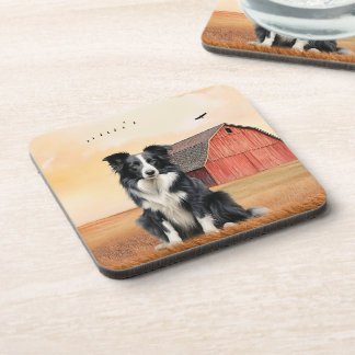 Posavasos Border Collie perro y rancho de granero rojo