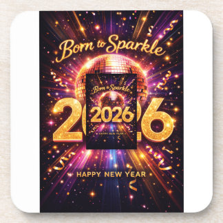 Posavasos Born to Sparkle 2026 Disco Ball Happy New Year