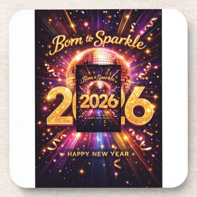 Posavasos Born to Sparkle 2026 Disco Ball Happy New Year (Frente)