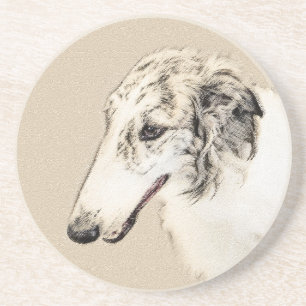 Posavasos Borzoi (Brindle plateado) Pintura original de arte