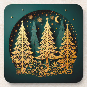 Posavasos Bosque de Noche Dorada – Patrón de Árbol de Navida
