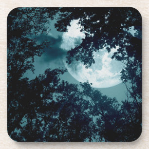 Posavasos Bosque Encantador Nocturno con Luna Llena