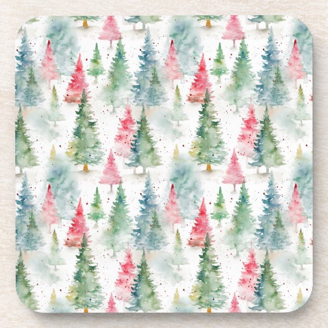 Posavasos Bosque, Pinos Verdes Rojo Fiesta (Frente)