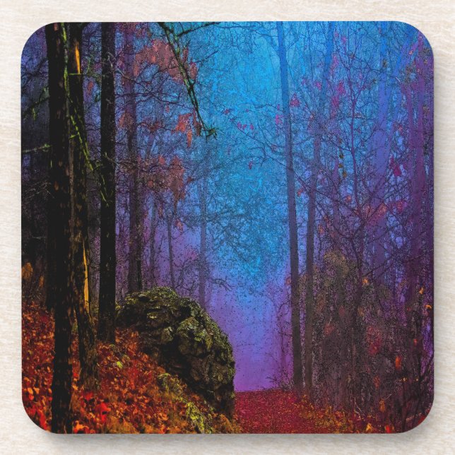 Posavasos Bosque pintado Otoño Niebla Púrpura (Frente)