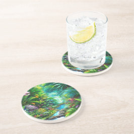 Posavasos Bosque tropical con árboles y flores