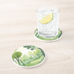 Posavasos Bosque Verde Paisaje Acuarela Ligera