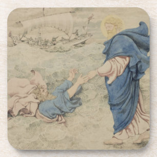 Posavasos Bosquejo de Cristo que camina en el agua (w/c en
