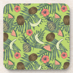 Posavasos Bosquejo de la fruta tropical en modelo verde