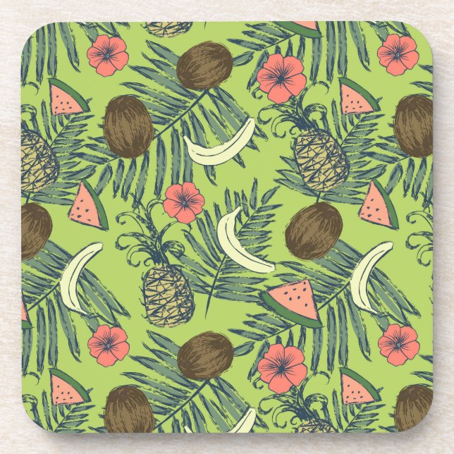 Posavasos Bosquejo de la fruta tropical en modelo verde (Frente)