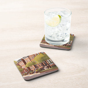 Posavasos Boston Brownstones   Beacon Street Acuarela
