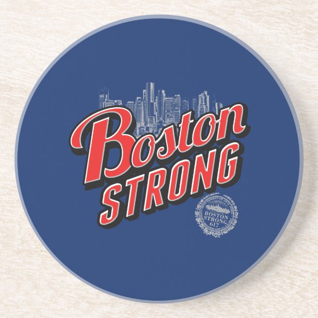 Posavasos Boston Strong en decoración roja y azul (Frente)