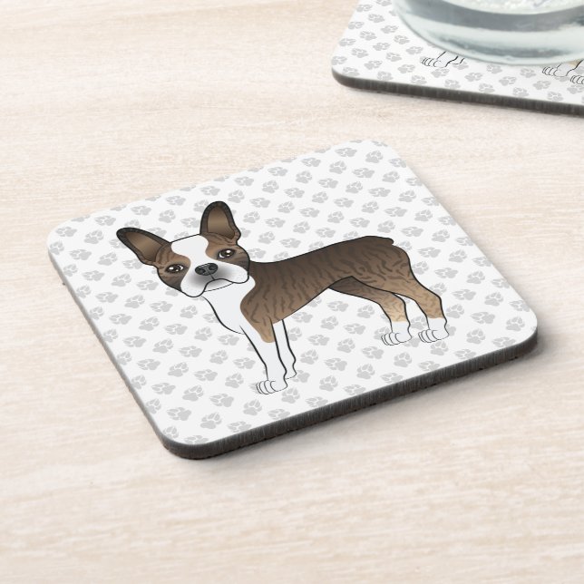 Posavasos Boston Terrier atigrado perro de dibujos animados  (Lado Izquierdo)