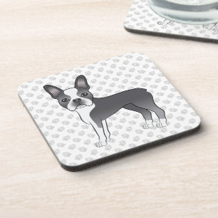 Posavasos Boston Terrier de dibujos animados azul y blanco &