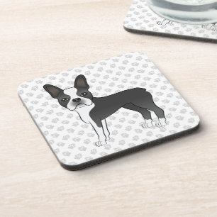 Posavasos Boston Terrier de dibujos animados negro y blanco 