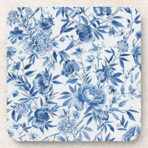 Botánico floral de acuarela de chinoiserie azul