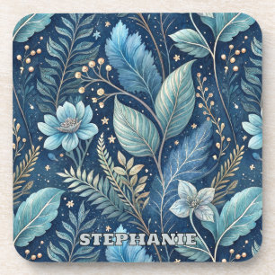 Posavasos Botánico Intrincado Azul y Verde -Azul oscuro estr